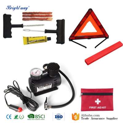 Car emergency tool kit with air compressor